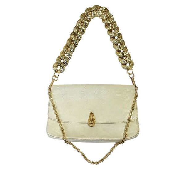 Beautiful Gucci white lizard gold closures chain strap, 80's - Picture 5 of 16